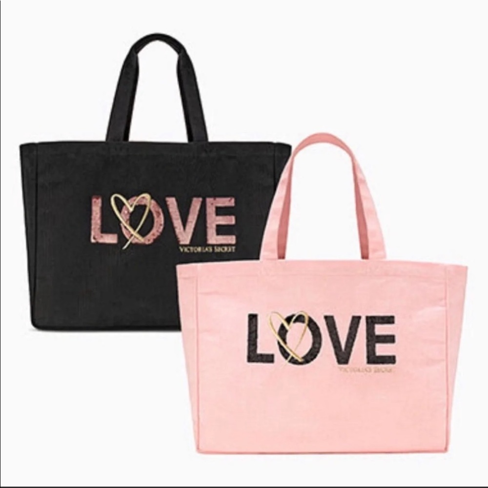 NWT Victoria's Secret Love Sequin Tote Black